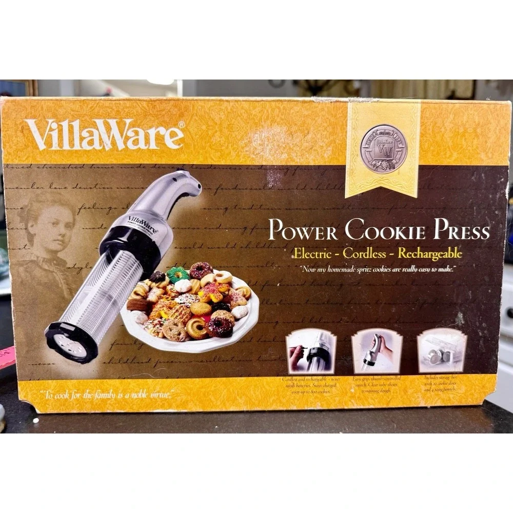 VillaWare Cookie Press Cordless Rechargeable 20 Cookie Discs & 4 Icing Tips NEW